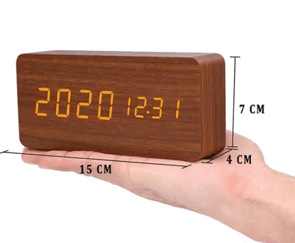 Smart LED Wooden Digital Clock with Voice Control