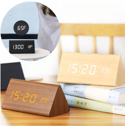 Smart LED Wooden Digital Clock with Voice Control