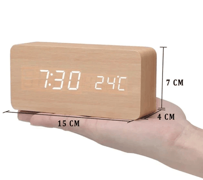 Smart LED Wooden Digital Clock with Voice Control