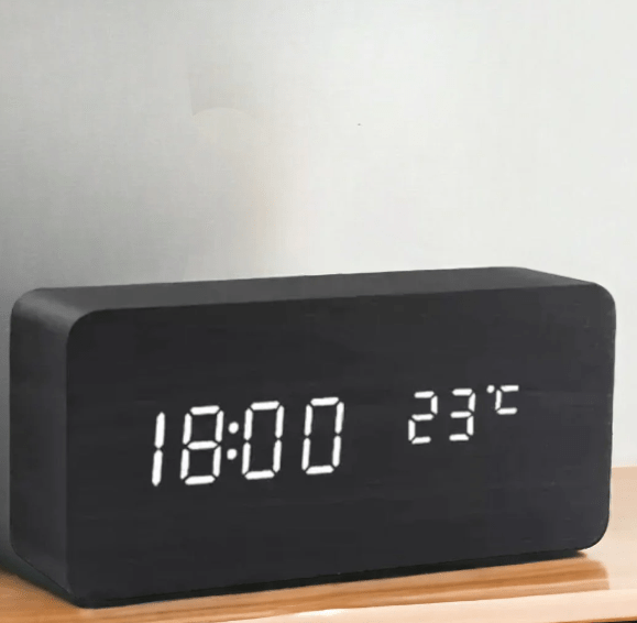 Smart LED Wooden Digital Clock with Voice Control