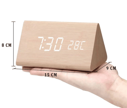 Smart LED Wooden Digital Clock with Voice Control