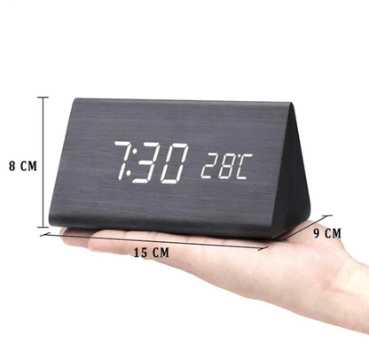Smart LED Wooden Digital Clock with Voice Control